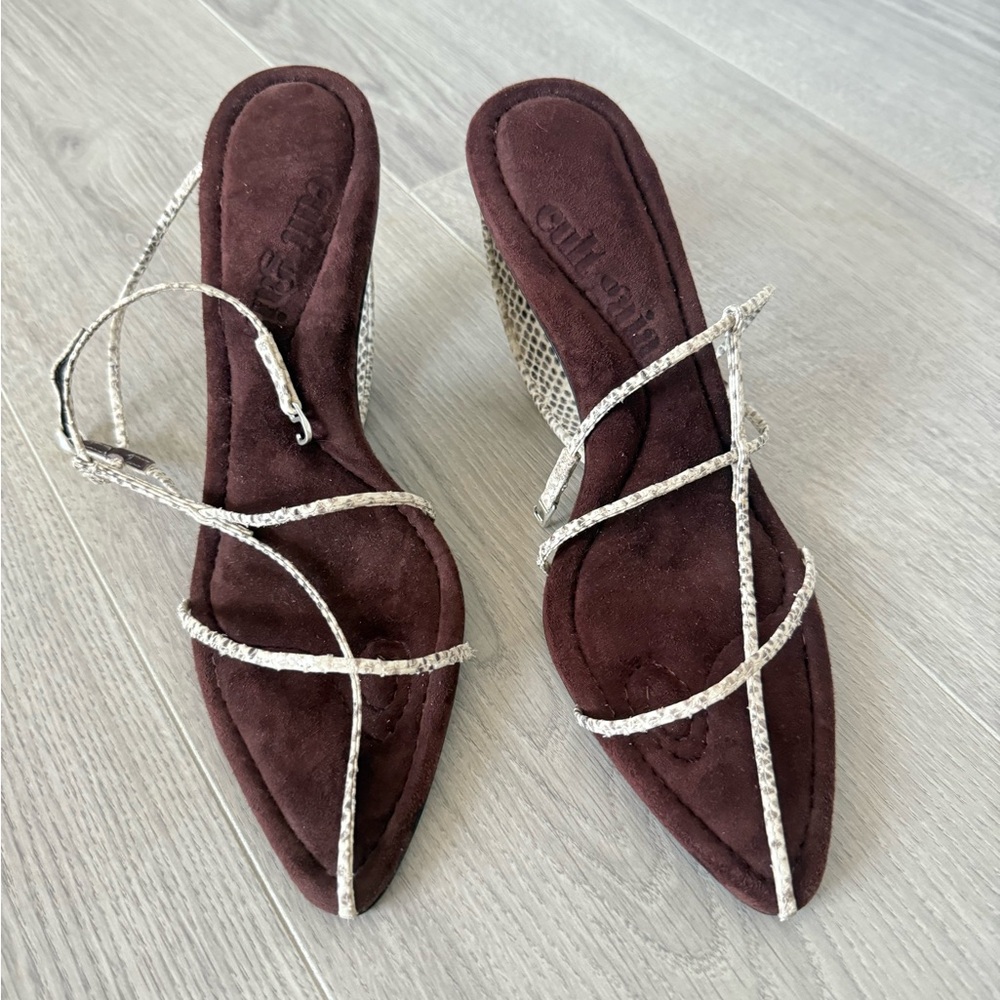 Cult Gaia Silver and Brown Heels with Sophisticated Design